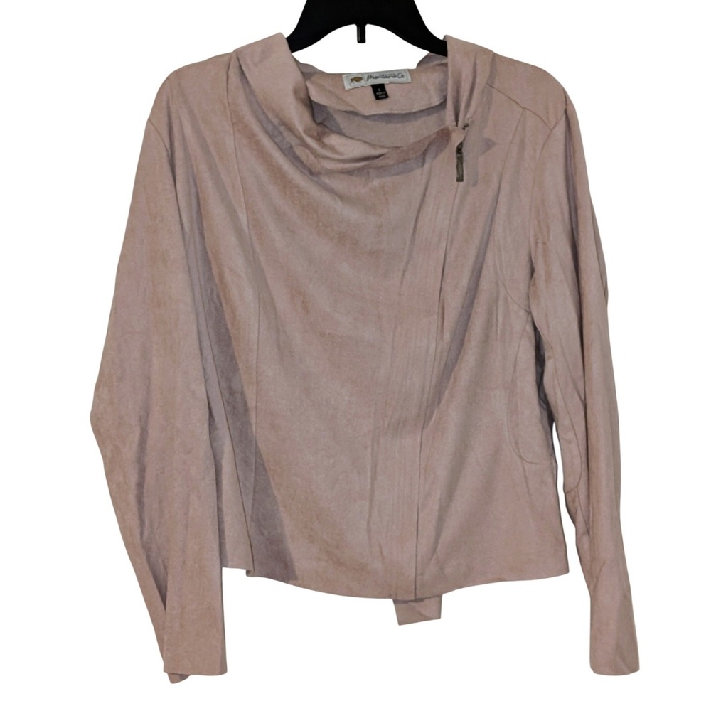 Montana Co Moto Faux Suede Asymmetrical Zip Cowl Neck Jacket Blush Large NWT $80